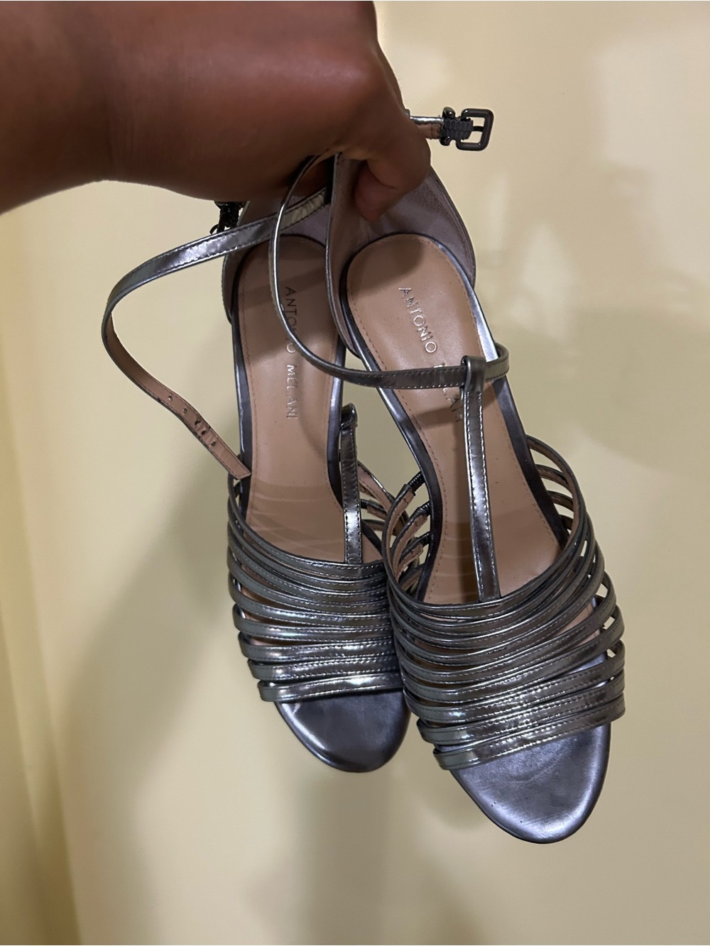Metallic Strappy Women's Sandals - metallic gray